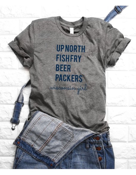 Up North Fish Fry Beer Packers Wisconsin Girl Triblend Shirt