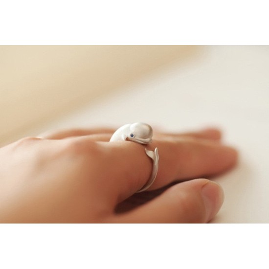 sterling silver beluga whale ring