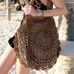 vintage straw knit shoudler bag