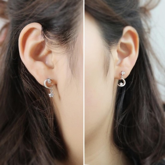 star and moon asymmetrical earrings