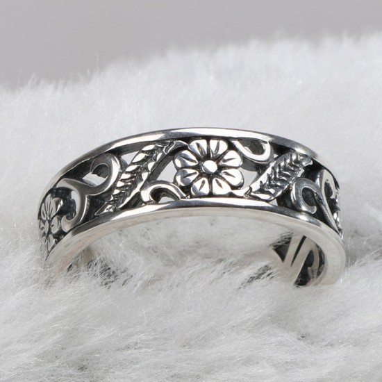 floral vine sterling silver ring