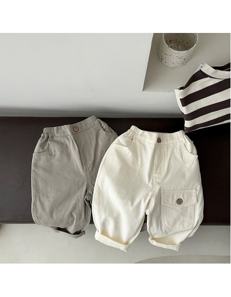 Children's pants spring and autumn baby personality pocket casual pants baby hundred handsome pants spring tide