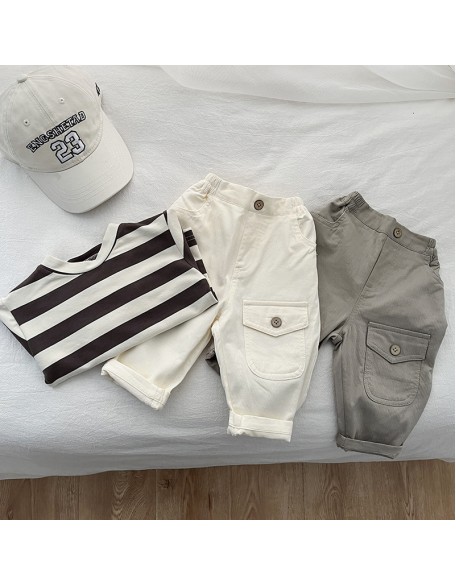 Children's pants spring and autumn baby personality pocket casual pants baby hundred handsome pants spring tide