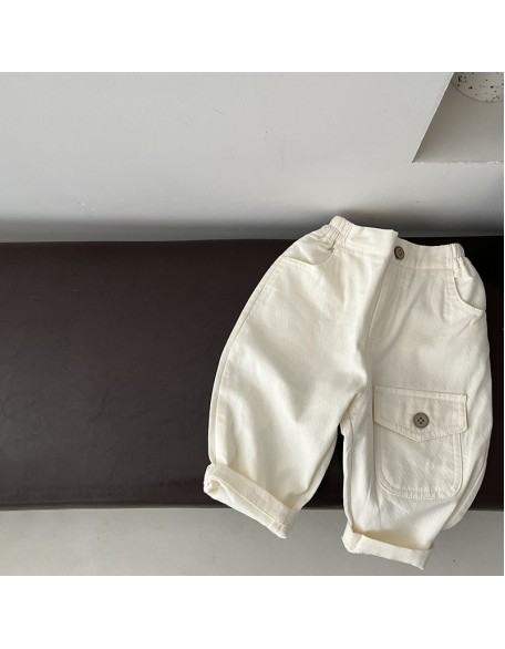 Children's pants spring and autumn baby personality pocket casual pants baby hundred handsome pants spring tide