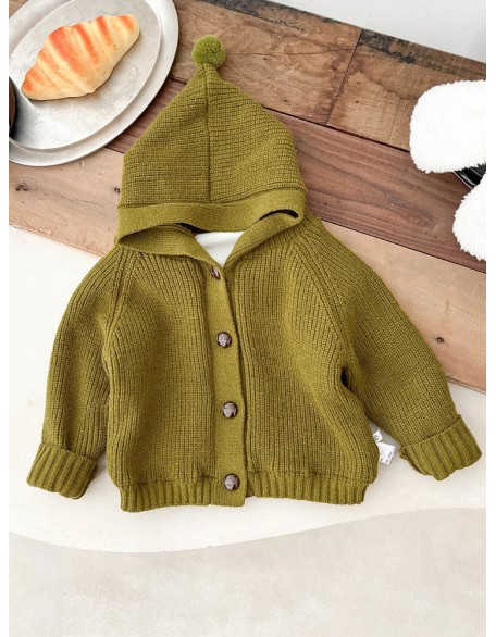 Children's knitted jacket autumn and winter with solid color new baby boy winter jacket girls hooded sweater cardigan