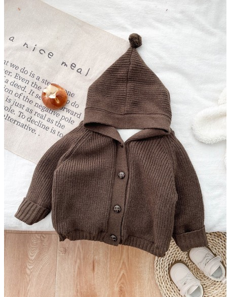 Children's knitted jacket autumn and winter with solid color new baby boy winter jacket girls hooded sweater cardigan