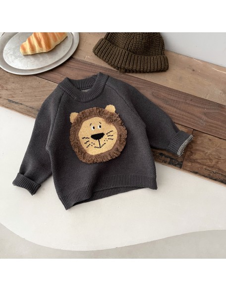 Baby boy sweater children padded lion round neck shirt men and women baby sweater winter clothes