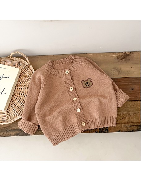 Baby clothes baby long-sleeved sweater coat boys and girls baby five-color bear knit cardigan