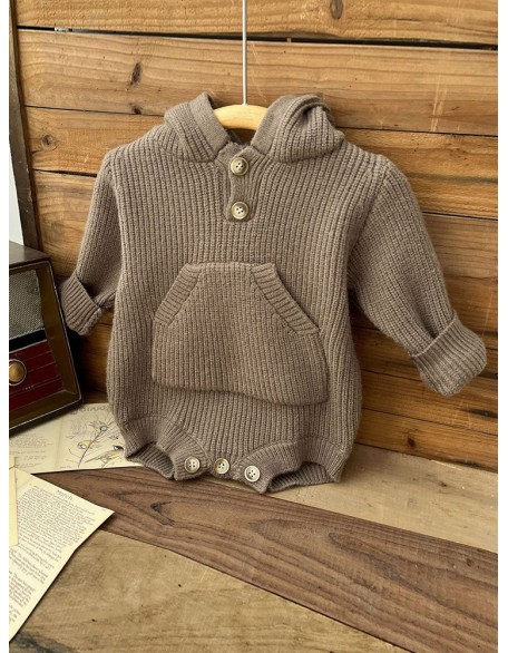 Baby jumpsuit autumn and winter clothes for men and women baby knitted hooded climbing clothes