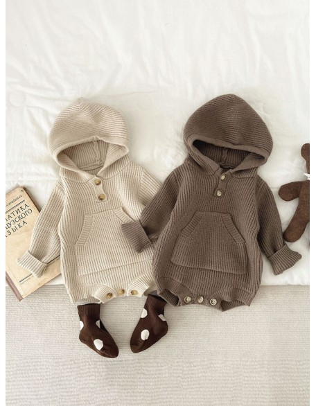 Baby jumpsuit autumn and winter clothes for men and women baby knitted hooded climbing clothes