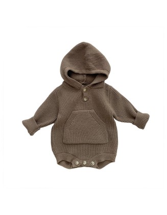 Baby jumpsuit autumn and winter clothes for men and women baby knitted hooded climbing clothes