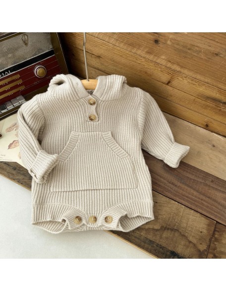 Baby jumpsuit autumn and winter clothes for men and women baby knitted hooded climbing clothes