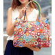 spring flower patchwork genuine leather handbag